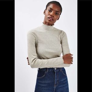 Topshop Long Sleeve Frill Neck Top. US2.